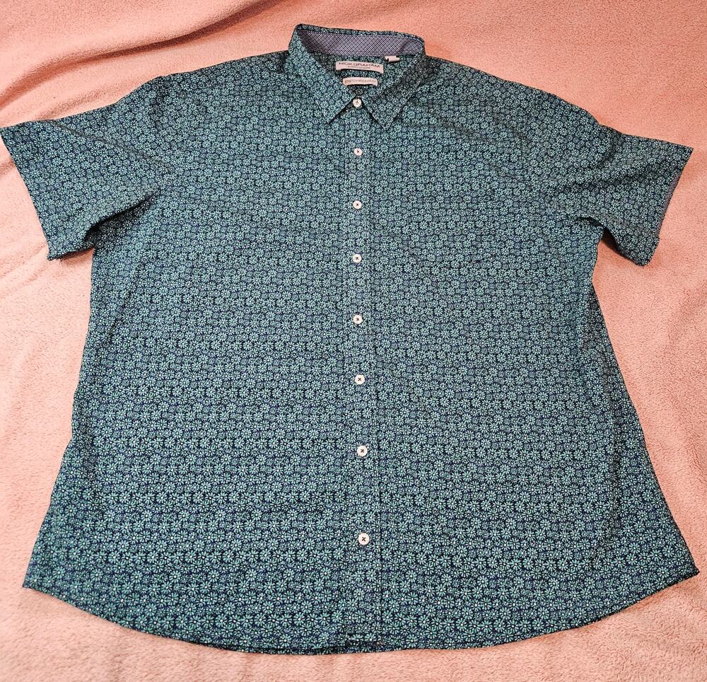 Nick Graham Everywhere Stretch Modern Fit Short Sleeve Floral Button-Up Shirt 2X
